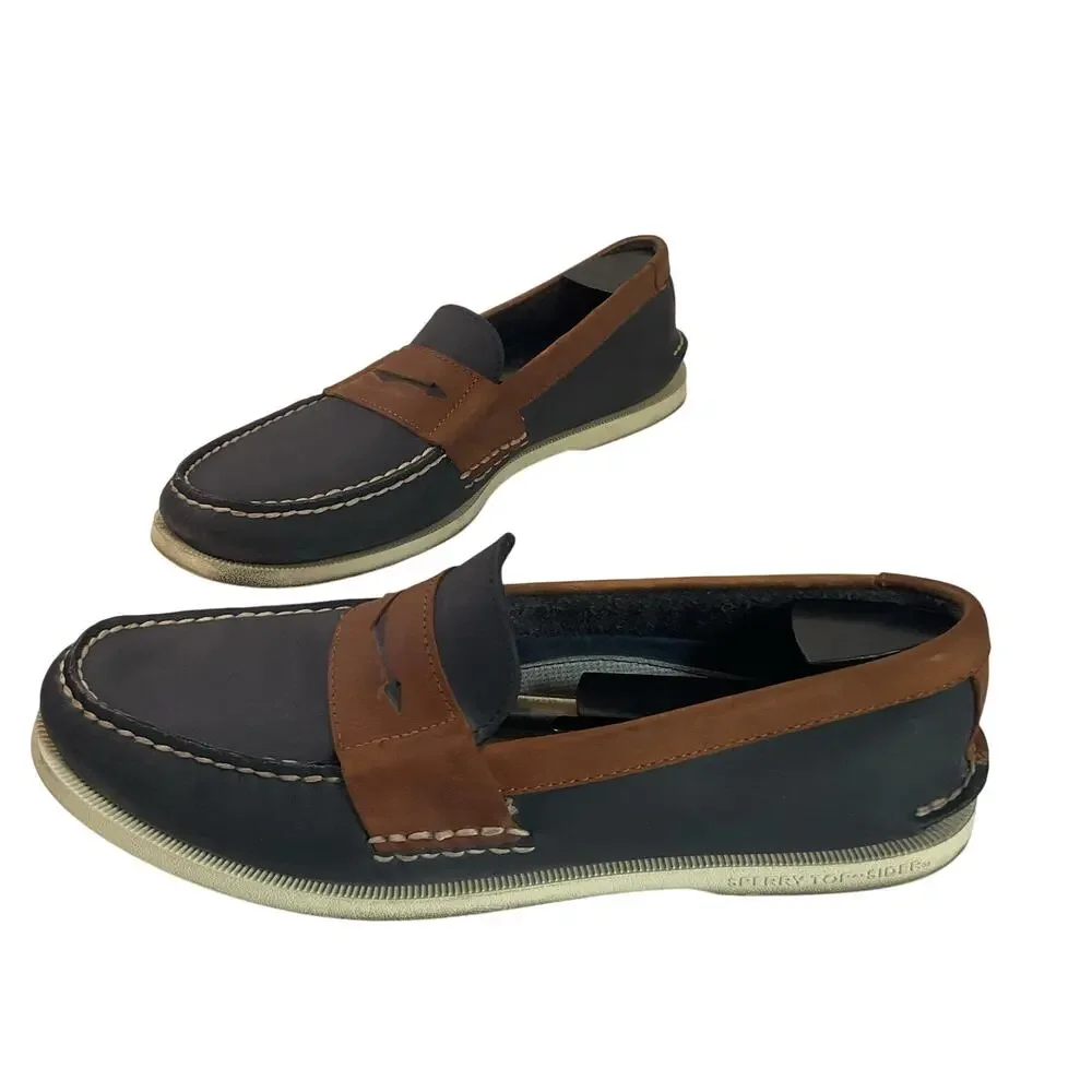 Sperry Top-Sider Men’s Loafers Leather Upper Blue Brown Slip-On Casual 11.5